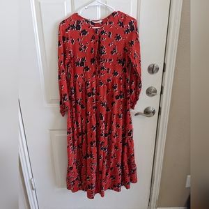 Zara Red Floral Midi Dress
